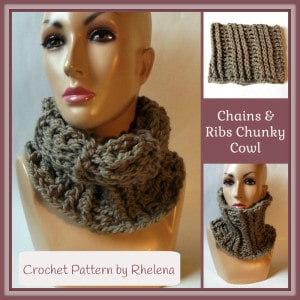 Chains and Ribs Chunky Cowl by CrochetN'Crafts