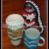 "Chasing Chevrons" Cozies: Coffee Mug, Coffee Sleeve & Water Bottle by Jennifer Pionk's Ravelry Store