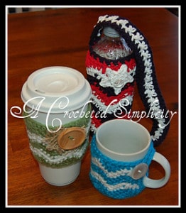"Chasing Chevrons" Cozies: Coffee Mug, Coffee Sleeve & Water Bottle by Jennifer Pionk's Ravelry Store