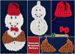 Snowman Ornament with a Bowtie and Fez by Stitches 'N' Scraps
