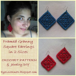 Framed Granny Square Earrings in Two Sizes by EyeLoveKnots
