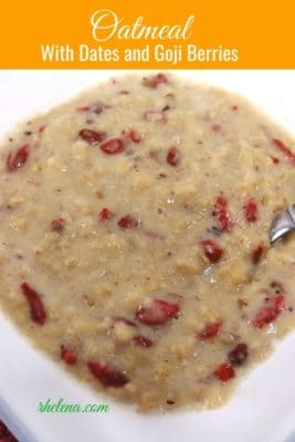 Oatmeal with goji berries in a bowl.