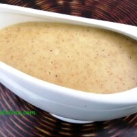 Beef gravy in a gravy dish.